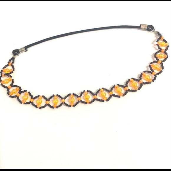 Beaded Headband Brown Orange Soft Elastic - Picture 2 of 3